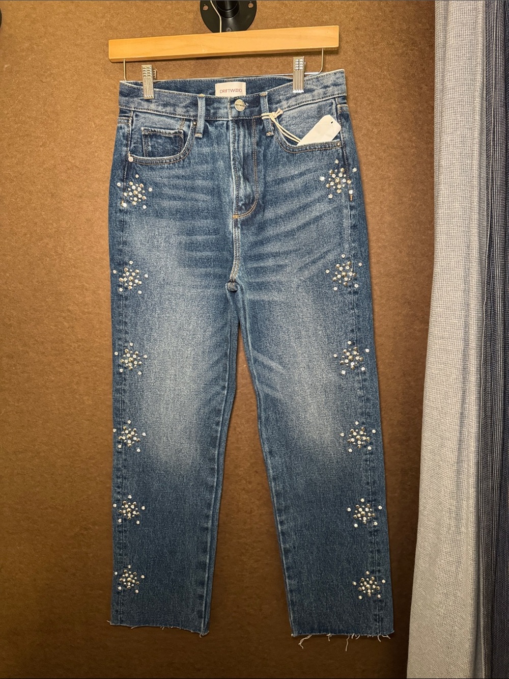 DRIFTWOOD Medium Blue Straight-Leg Jeans with Pearl & Rhinestone Clusters